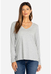Women Tops | Johnny Was Long Sleeve V-Neck Layering Tee Heather Grey