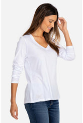 Women Tops | Johnny Was Long Sleeve V-Neck Layering Tee White
