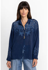 Women Tops | Johnny Was Lotus Eyelet Button Down Blue Night