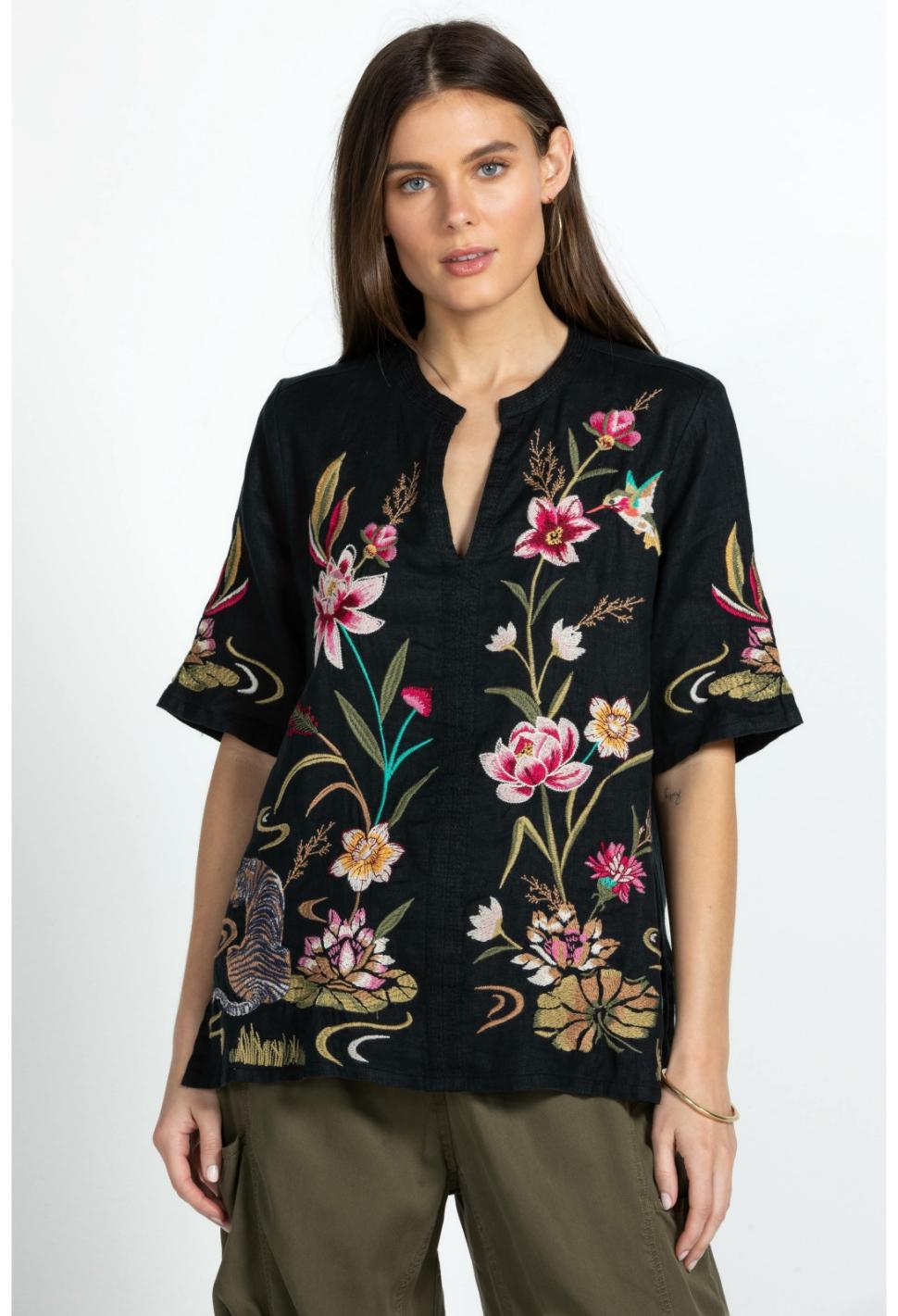 Women Tops | Johnny Was Maisie Easy V-Neck Top Black