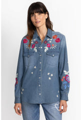 Women Tops | Johnny Was Mika Denim Pocket Shirt Denim Blue