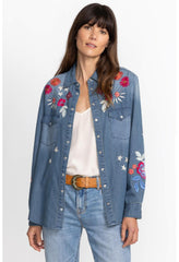 Women Tops | Johnny Was Mika Denim Pocket Shirt Denim Blue