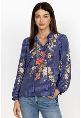 Women Tops | Johnny Was Nalina Ruffle Scarf Back Blouse Stripe