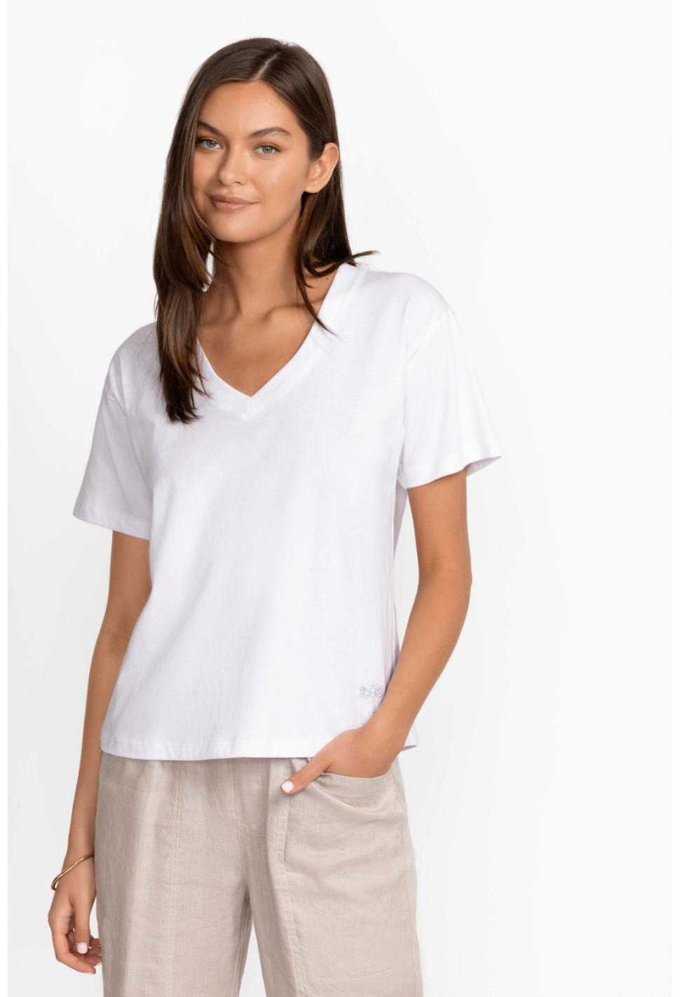 Women Tops | Johnny Was Organic Cotton Drop Shoulder Tee Bright White