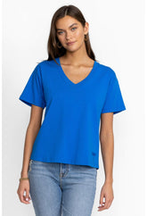Women Tops | Johnny Was Organic Cotton Drop Shoulder Tee Princess Blue Garden Vines