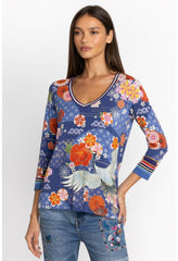 Women Tops | Johnny Was Pajaro Favorite 3/4 Sleeve V-Neck Tee Pajaro