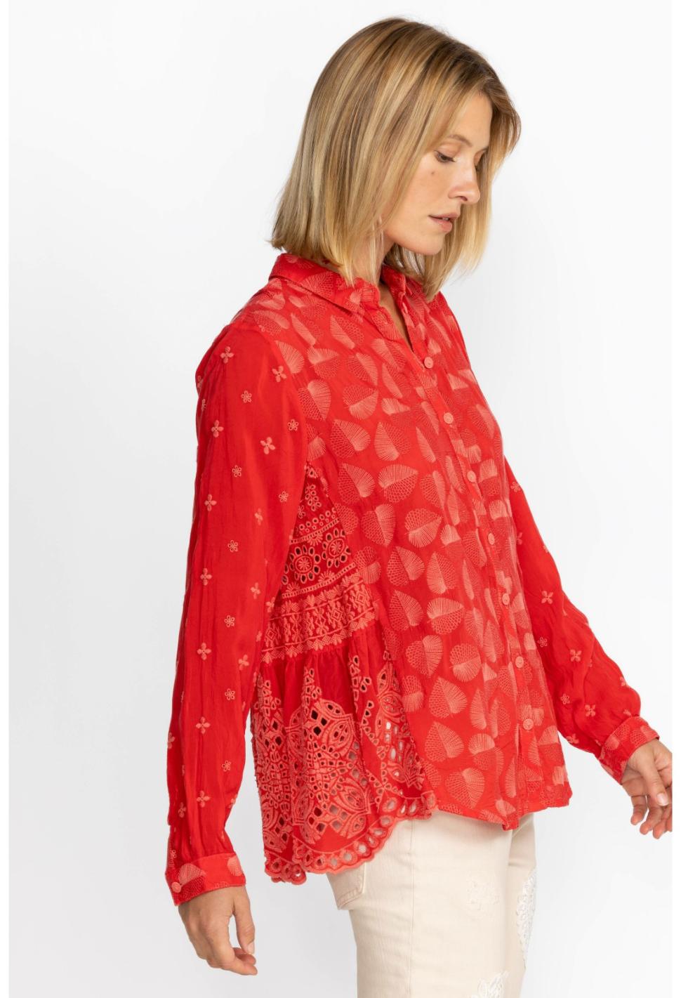 Women Tops | Johnny Was Pine Desi Blouse Mars Red