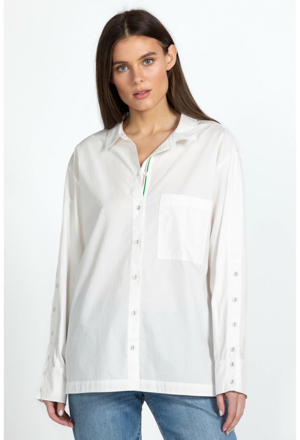 Women Tops | Johnny Was Poplin Relaxed Pocket Shirt White