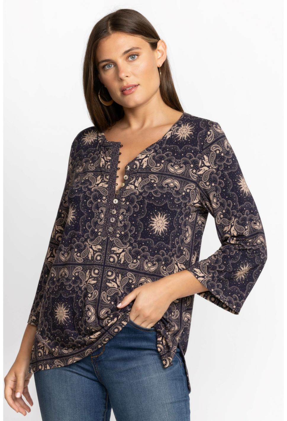 Women Tops | Johnny Was Runa Button Front Henley Tee Runa