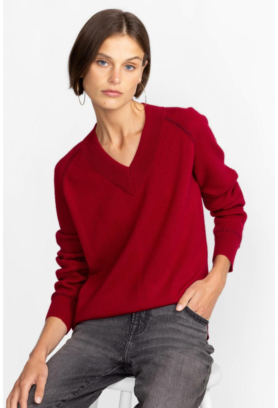 Women Tops | Johnny Was Sally Cashmere Whipstitch Sweater Red