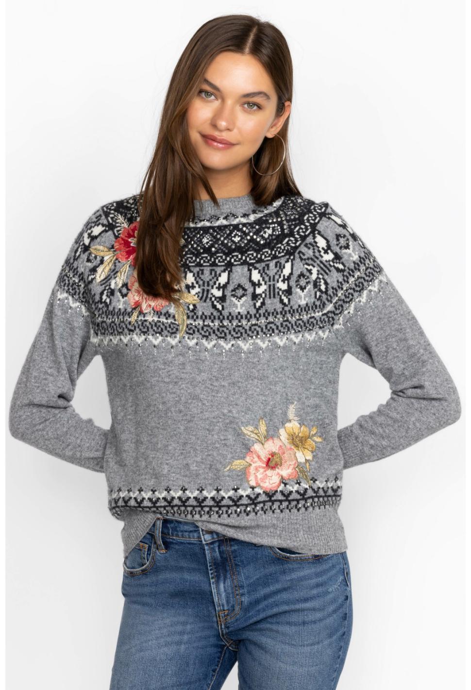 Women Tops | Johnny Was Sammy Fairisle Pullover Grey