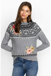 Women Tops | Johnny Was Sammy Fairisle Pullover Grey