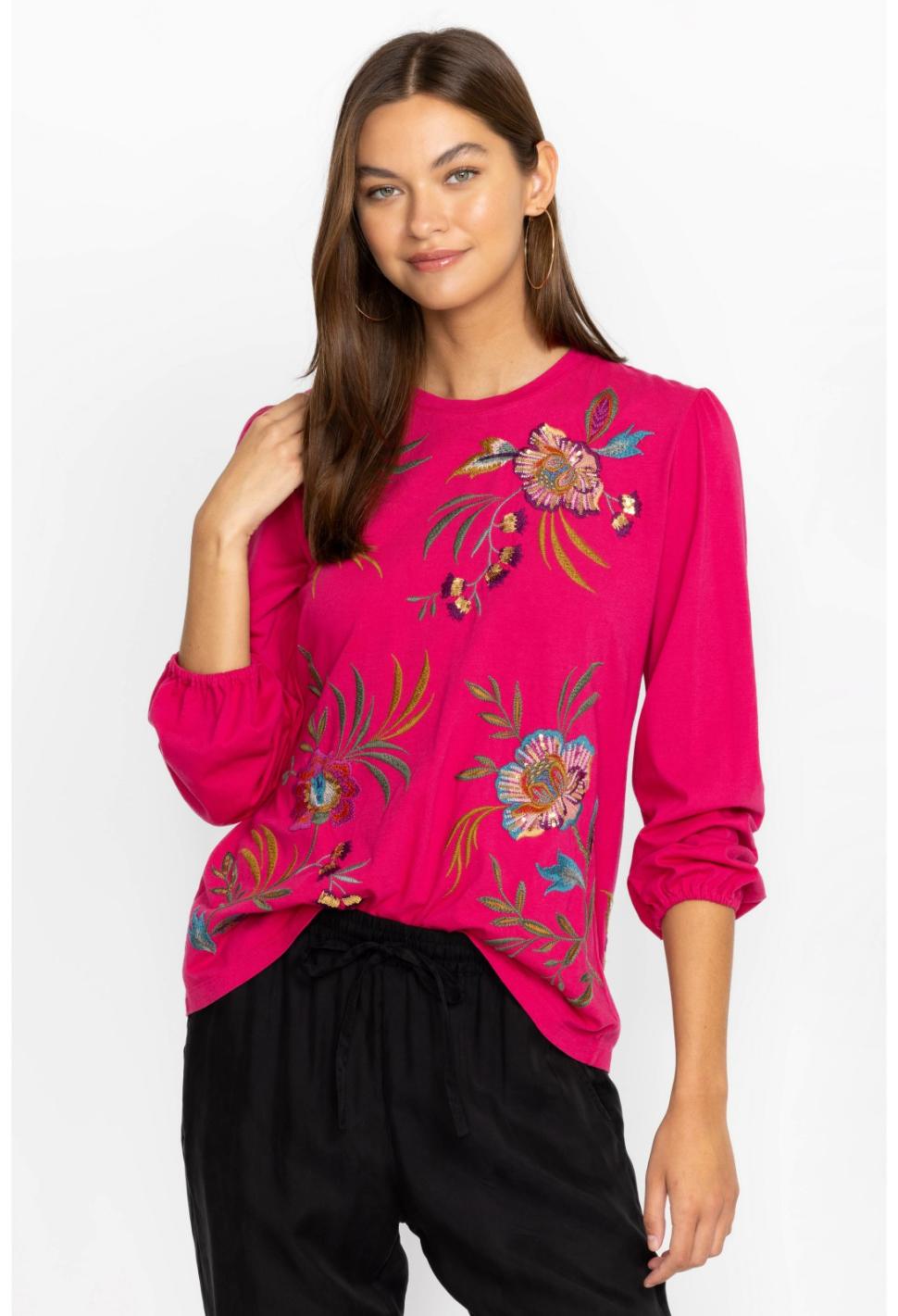 Women Tops | Johnny Was Sidonia Bishop Sleeve Sequin Tee Vivacious