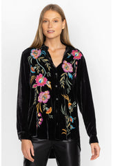 Women Tops | Johnny Was Sidonia Velvet Oversized Pleat Shirt Black