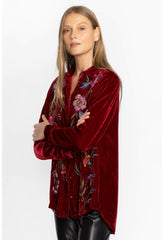 Women Tops | Johnny Was Sidonia Velvet Oversized Pleat Shirt Rich Red