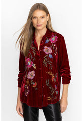 Women Tops | Johnny Was Sidonia Velvet Oversized Pleat Shirt Rich Red