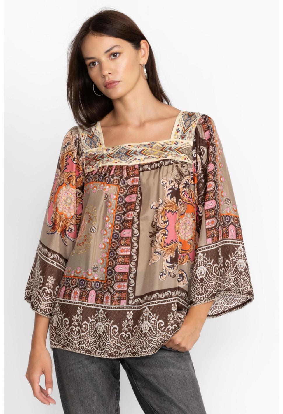 Women Tops | Johnny Was Square Neckline Blouse Flora Lace