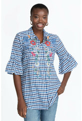 Women Tops | Johnny Was Taryn Ruffle Sleeve Tunic Plaid