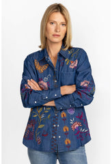 Women Tops | Johnny Was Toni Relaxed Denim Pocket Shirt Denim Blue