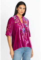 Women Tops | Johnny Was Ulla Velvet Easy V-Neck Blouse Raspberry