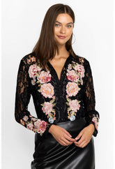 Women Tops | Johnny Was Veronne Lace Blouse (Slip) Black