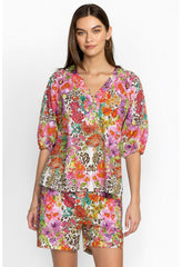 Women Tops | Johnny Was Wild Garden Puff Sleeve Button Front Blouse Wild Garden