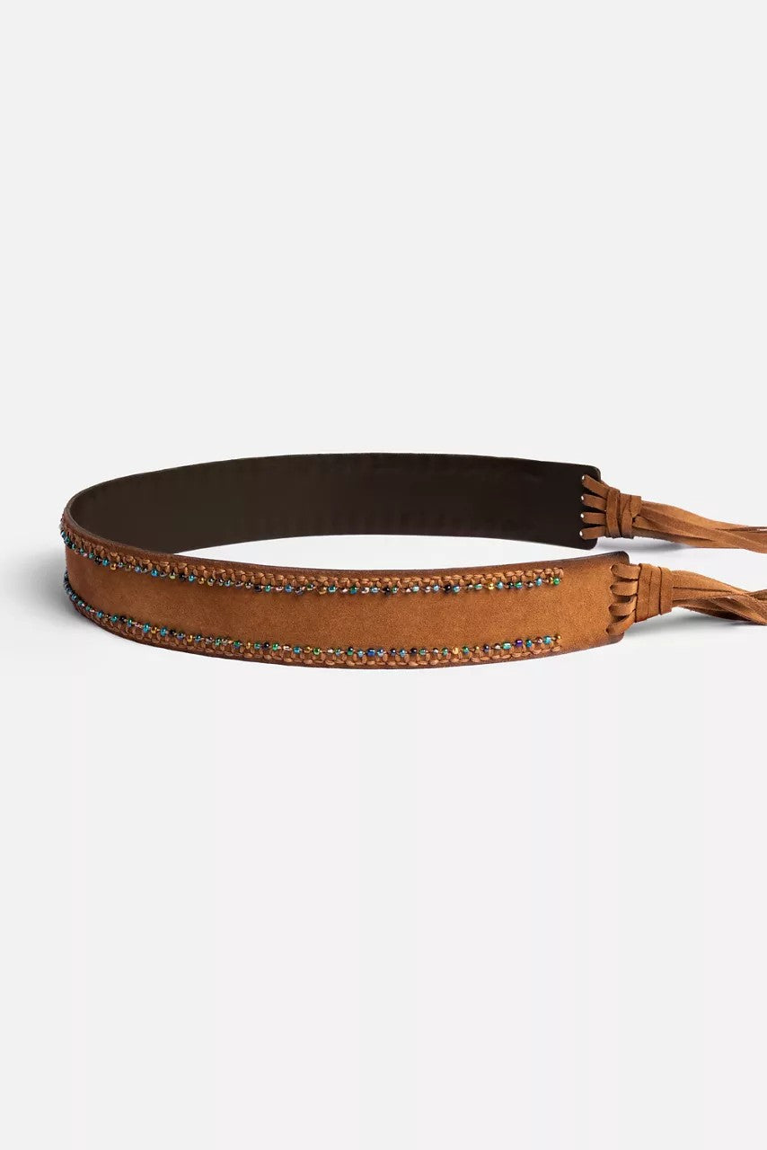 HANDBEADED ITALIAN SUEDE TASSEL BELT
