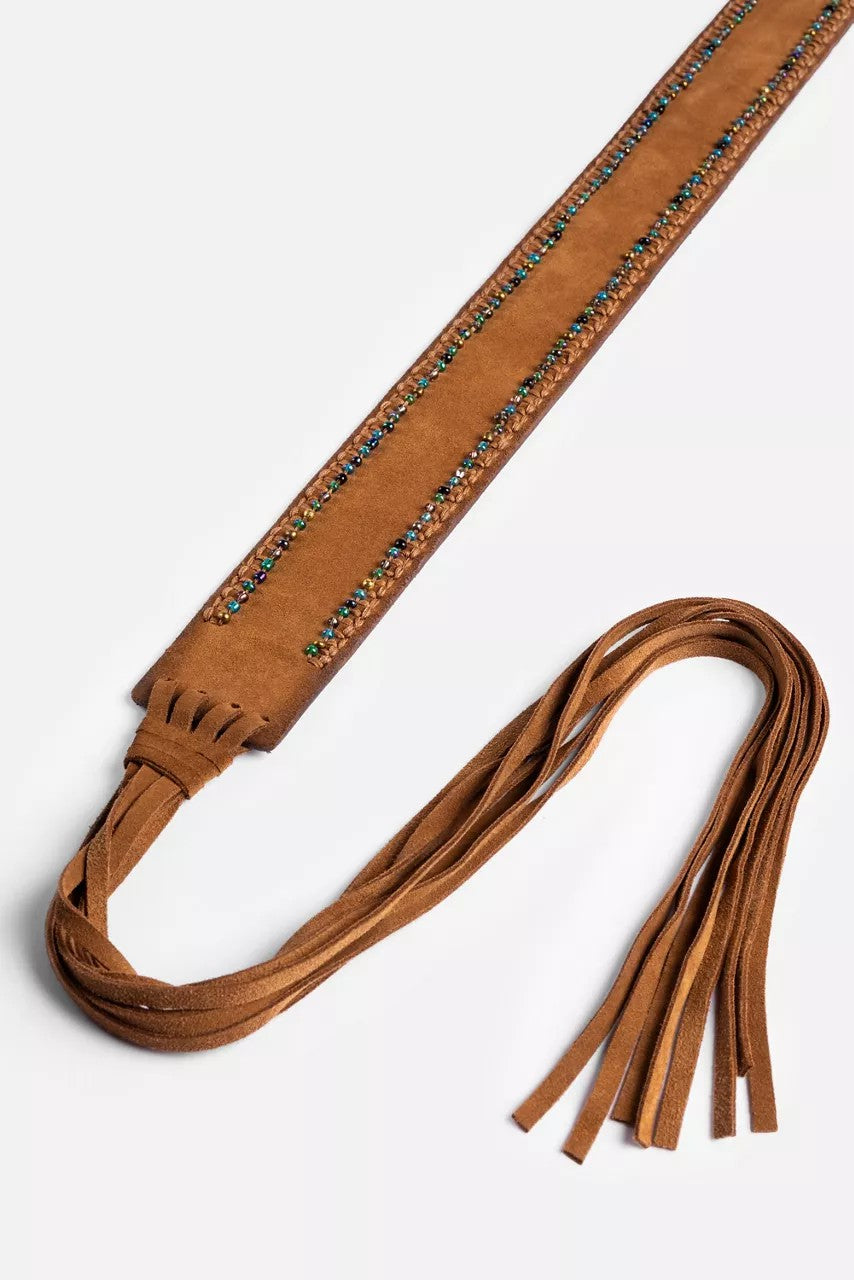 HANDBEADED ITALIAN SUEDE TASSEL BELT