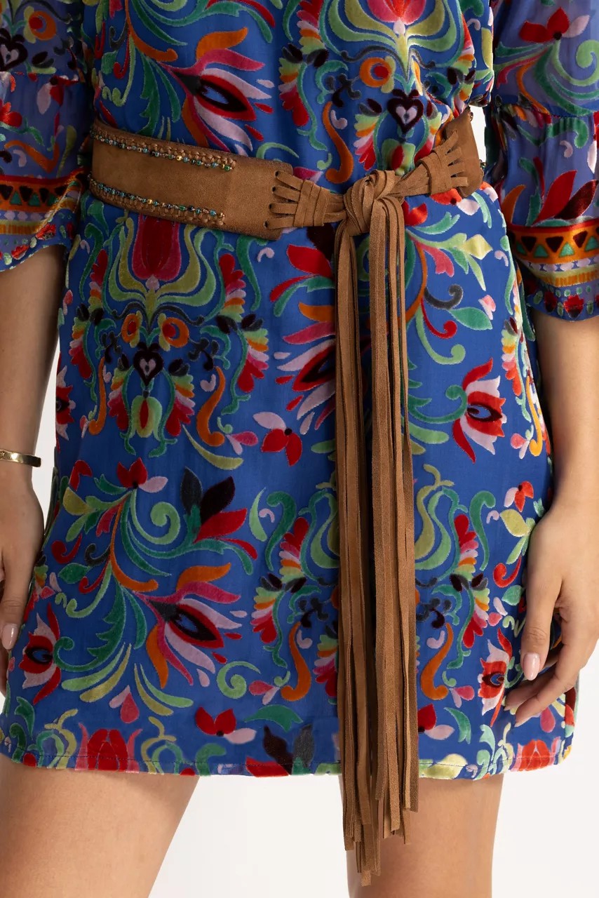 HANDBEADED ITALIAN SUEDE TASSEL BELT