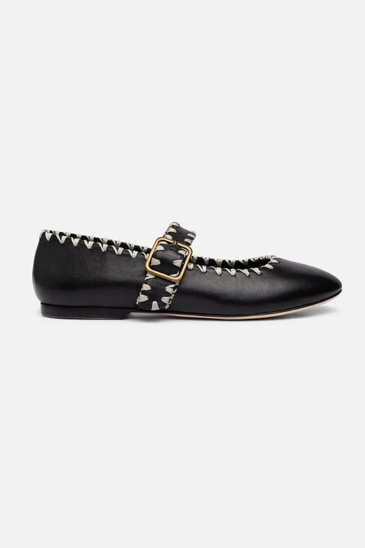 BLANKET STITCH LEATHER MARY JANE FLAT