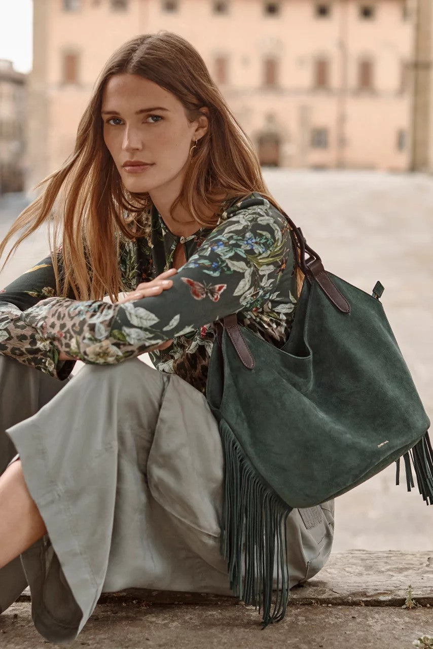 ITALIAN SUEDE FRINGE SHOPPER BAG