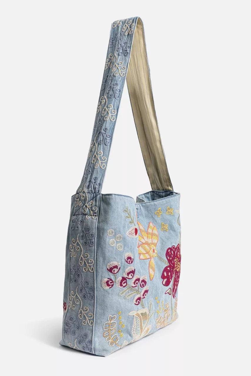 WIDE STRAP DENIM TOTE BAG