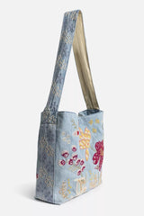 WIDE STRAP DENIM TOTE BAG