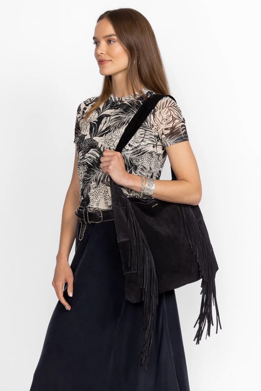 NERO ITALIAN SUEDE FRINGE HOBO