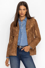 GOLD SHIMMER ITALIAN SUEDE FRINGE JACKET