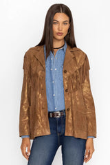 GOLD SHIMMER ITALIAN SUEDE FRINGE JACKET