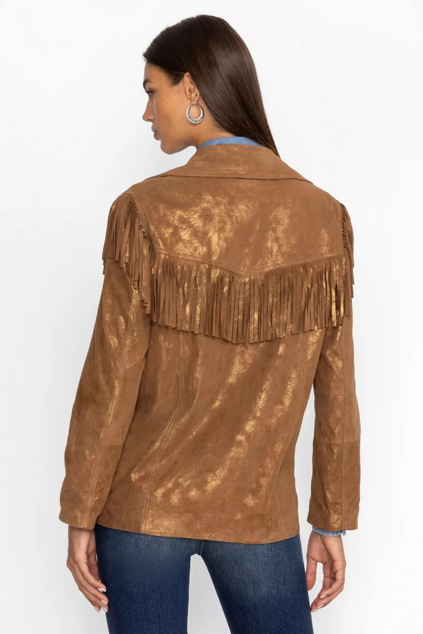 GOLD SHIMMER ITALIAN SUEDE FRINGE JACKET