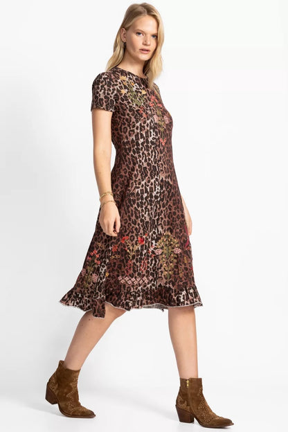 SHORT SLEEVE RUFFLE HEM DRESS