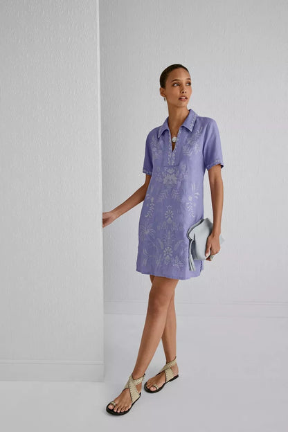 LINEN HENLEY COLLARED DRESS