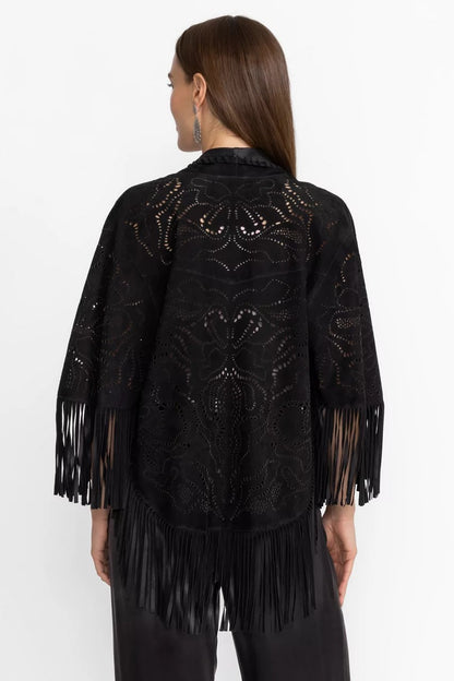LASER CUT SUEDE PONCHO