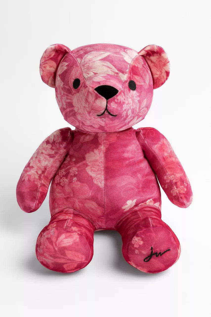 PINK PRINTED VELVET BEAR