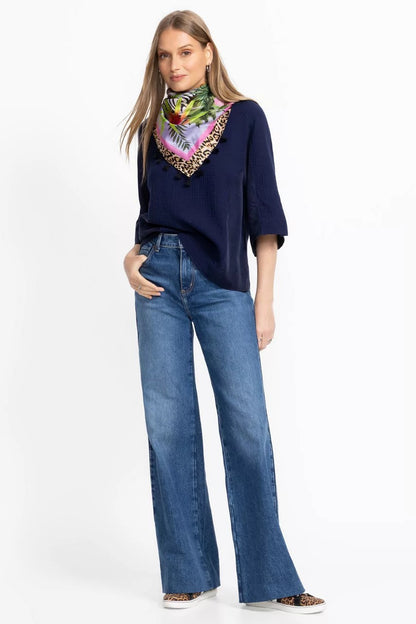 MIXED MEDIA DROP SHOULDER TOP