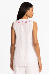 LINEN RUFFLE NECK TANK