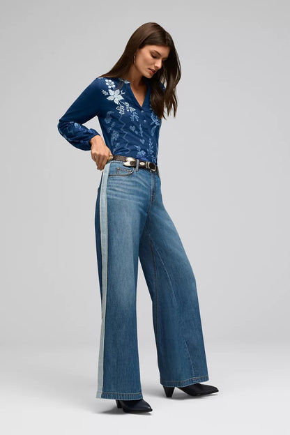 THE BLANKET STITCH WIDE LEG JEAN