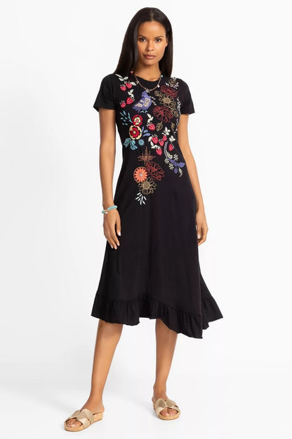ASYMMETRIC RUFFLE FLOUNCE SHORT SLEEVE DRESS