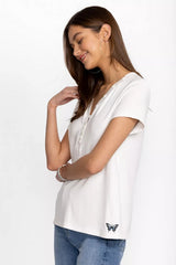MODAL JERSEY BUTTON NECK TEE