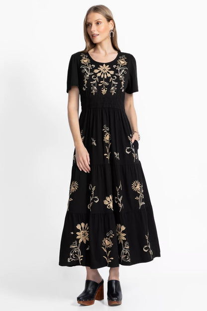 SMOCKED WAIST TIERED MAXI DRESS