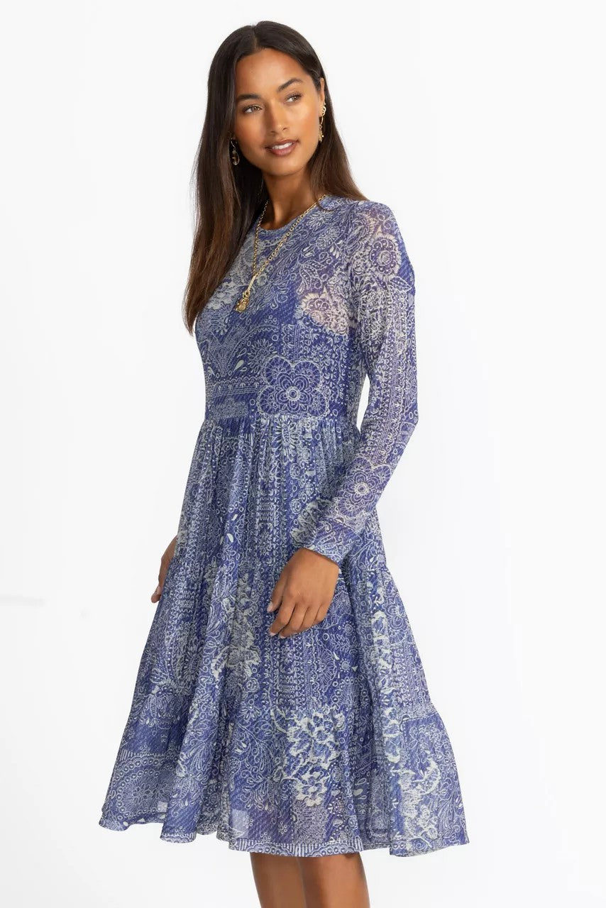 LONG SLEEVE MESH TIERED DRESS