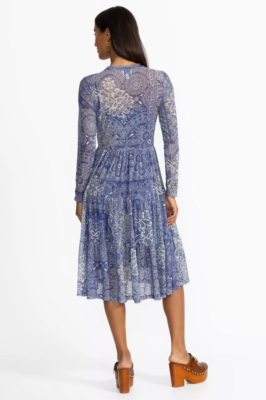 LONG SLEEVE MESH TIERED DRESS