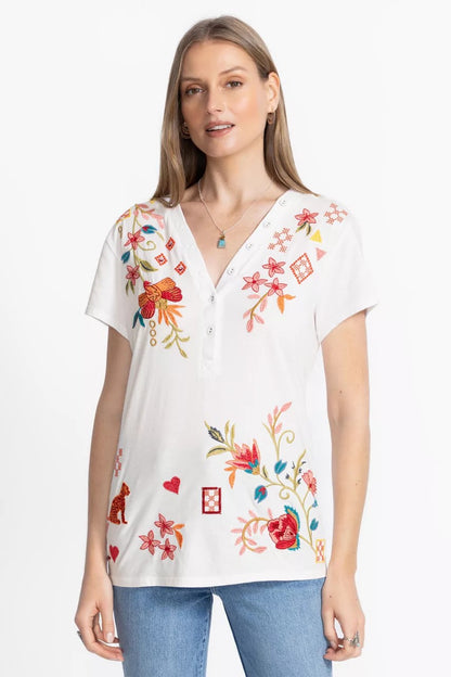 BUTTON NECK TEE